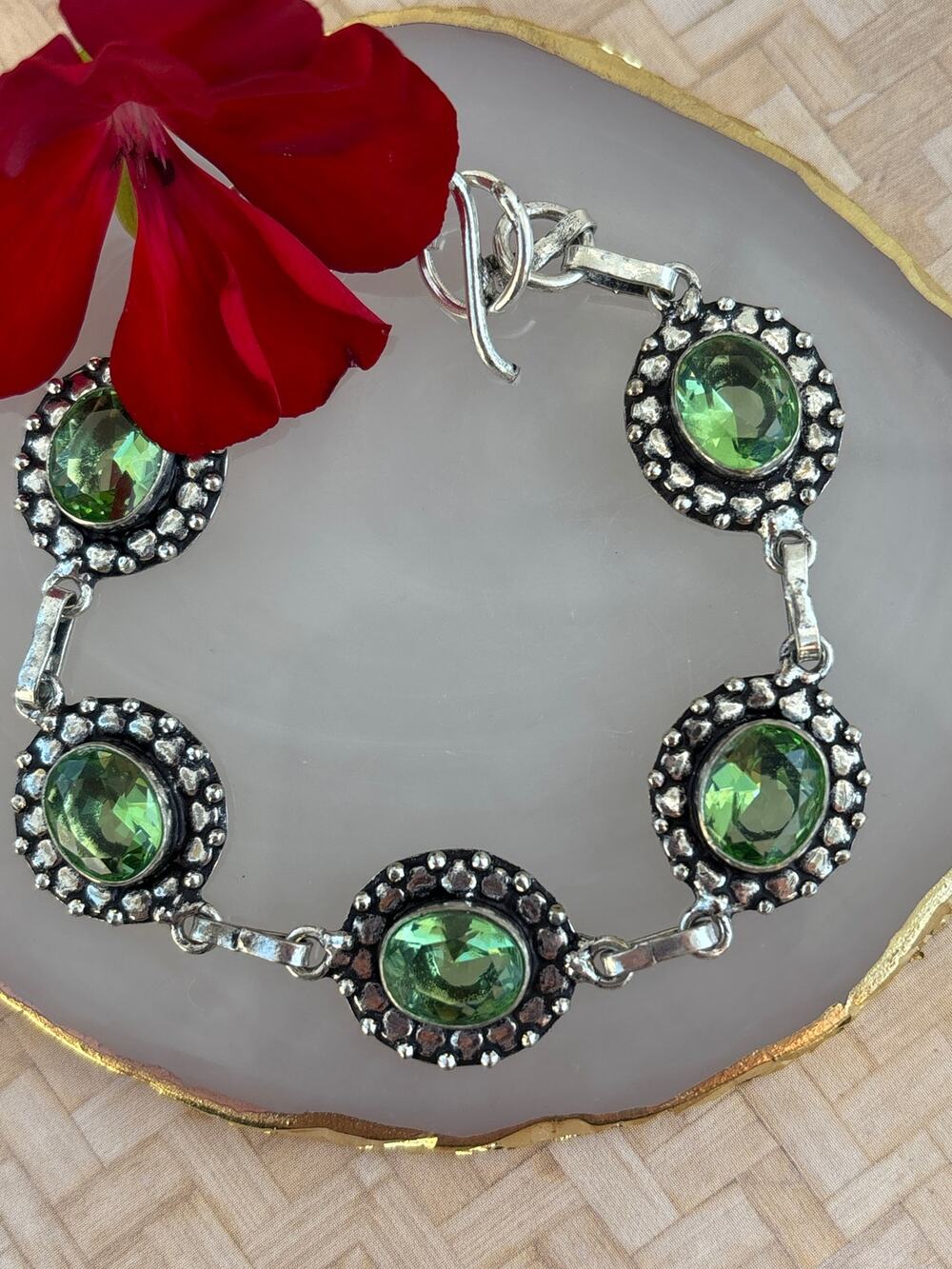 925 Sterling Round Faceted Peridot Sterling Bracelet